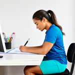 Fitness Planning**

"A woman sitting at a desk, thoughtfully planning her workouts in a paper planner. She's wearing comfortable athletic clothing, fully clothed, appropriate attire, in a bright and organized home office. Safe for work, perfect anatomy, natural proportions, professional photography, bright and airy."

**
