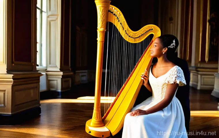 하프 명곡 모음 - **Prompt inspired by Mozart's "Concerto for Flute and Harp": Classical Grace and Harmony**
    "A vi...