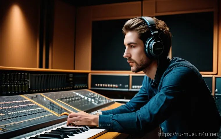 기타 앰프 대여처 - A professional guitarist in a cozy, well-equipped home studio, happily experimenting with a variety ...