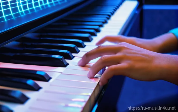 피아노 학습 앱 추천 - "A focused young adult, in their mid-20s, wearing a comfortable long-sleeved hoodie and jeans, is co...