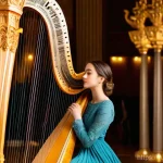 하프와 기타의 차이 - **Prompt for Harp Image:**
    An elegant, serene young woman, dressed in a modest, flowing, floor-l...