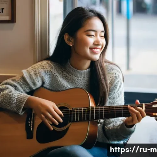 기타를 활용한 작곡 팁 - **"Finding the Spark"**: A young, thoughtful female songwriter in her early 20s, with a warm, gentle...