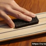 기타 핑거보드 관리 - A close-up scene of a person gently cleaning a guitar fingerboard made of rosewood with a soft micro...